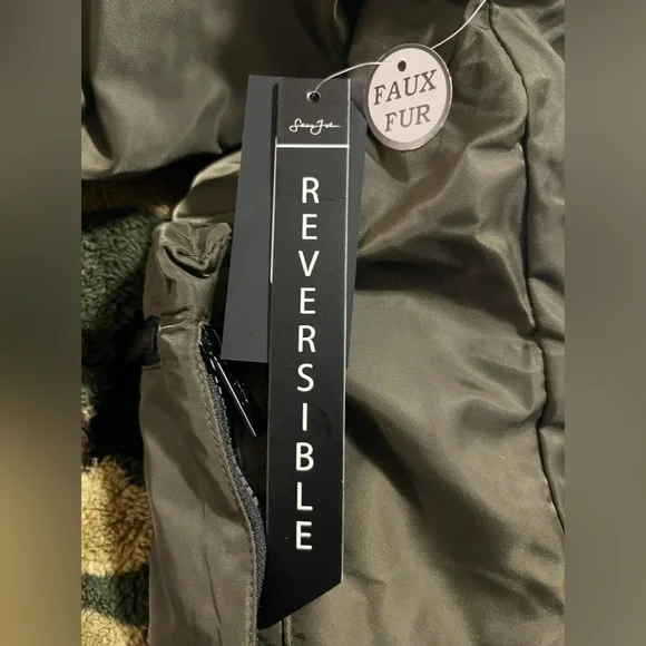 NWT- Waterproof Reversible Field Jacket Military Green and Camo Sherpa - Picture 8 of 8